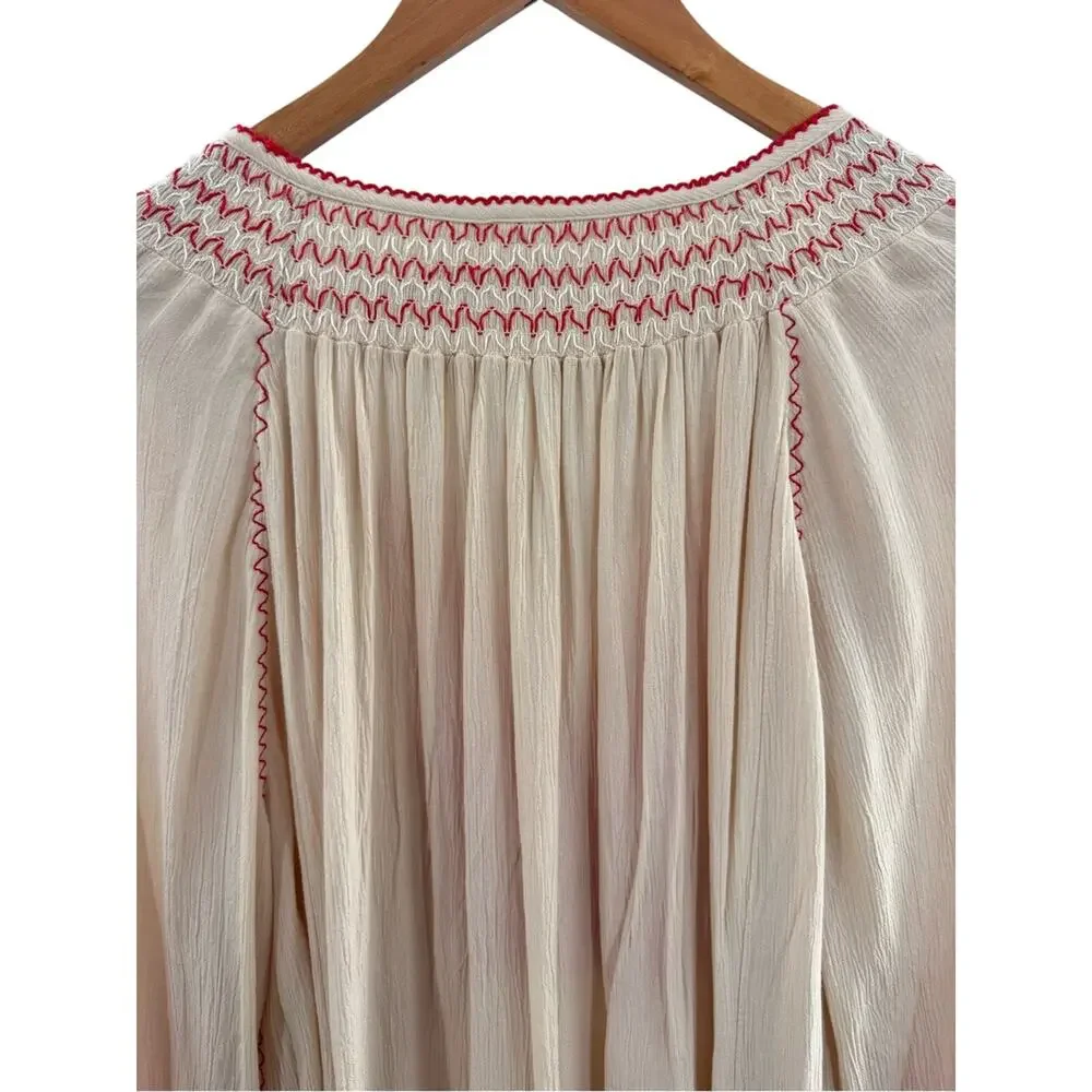 Free People Wind Willow Embroidered Boho Mini Peasant Tassel Indie Dress Size S